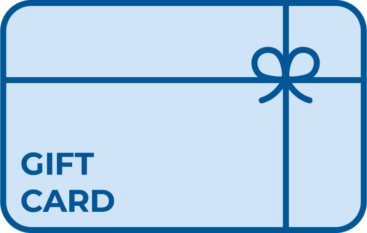 Gift card in light blue with dark blue outline and bow